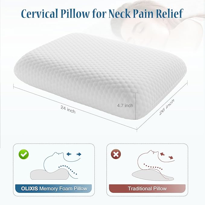 OLIXIS Memory Foam Pillows for Sleeping 5 Pack Queen Size Bed Pillows for Adults with Removable Washable Cover Breathable Mesh Gel Cooling Technology Firm Support for Back and Side Sleepers Pure White