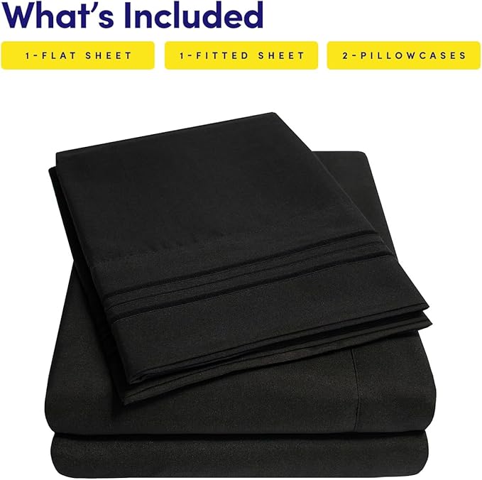 1500 Supreme Collection King Sheet Sets Black - Luxury Hotel Bed Sheets and Pillowcase Set for King Mattress - Extra Soft, Elastic Corner Straps, Deep Pocket Sheets, King Black