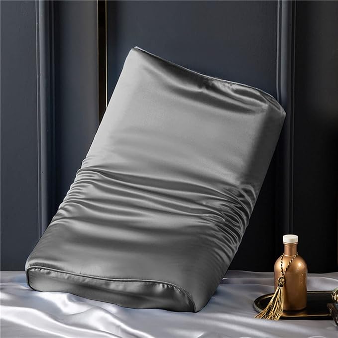 Mulberry Silk Pillowcase for Memory Pillow & Cervical Pillow (Dark Grey, 21' x 14.5' x 4.9'/4.2')