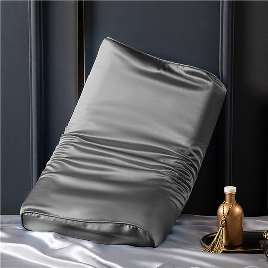 100% Mulberry Silk Pillowcase for Memory Foam, Cervical, Contour Pillow - Smooth Cover (20 x 12.5 Inch, Dark Grey)