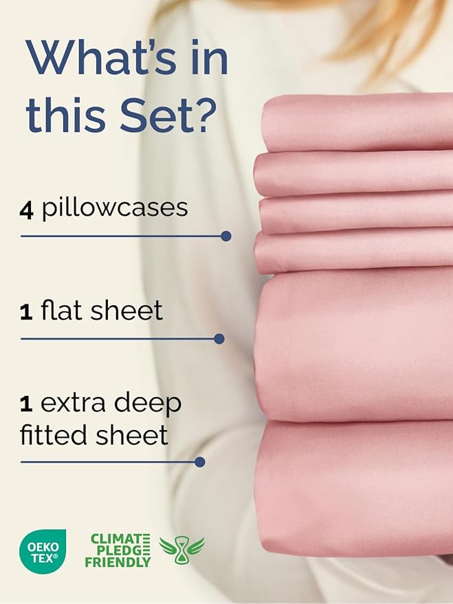 Extra Deep King Sheet Set - 6 Piece Breathable and Cooling Sheets - Hotel Luxury Bedding for Women, Men, Kids & Teens - Easy Secure Fit - Soft, Wrinkle Free and Comfy - Extra Deep Pockets - Baby Pink