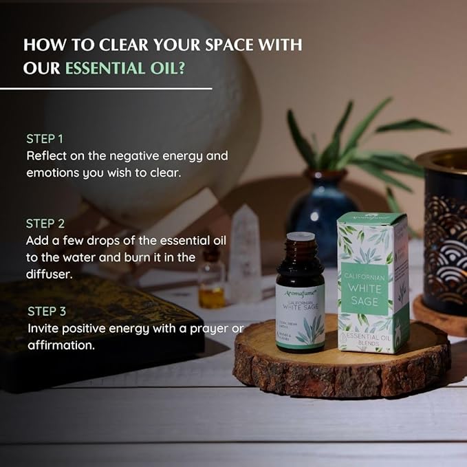 Californian White Sage Essential Oil Diffuser Blend by Aromafume | 3x10ml/0.33 fl oz | Aromatherapy Oil for Cleansing Negative Energy & Protection | Ethically sourced | Sage Oil for Smokeless Smudging