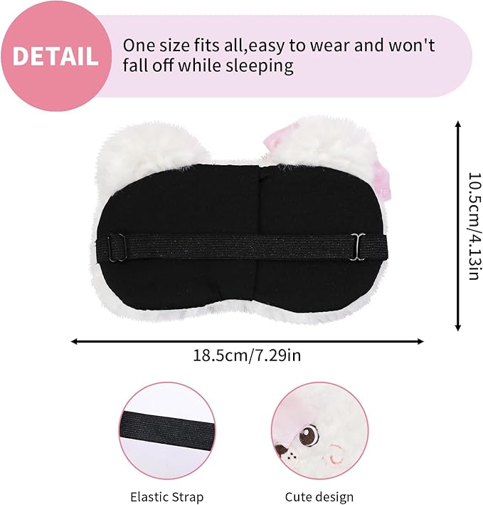 PERFECTSIGHT Sleep Eye Masks, Cute Penguin Plush Sleep Eye Cover Lightweight Adjustable Eyeshade Faux Fur Mask Cover for Women Men Sleep Travel Nap, Lace Bear