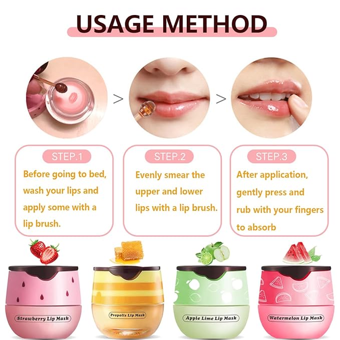 Apple Lime Lip Balm, Honey Strawberry Apple Watermelon Lip Mask Overnight, Moisturizing Lip Sleeping Mask, Vitamin E Lip Masks, Repairs And Prevents Chapped Lips (Apple Lime）