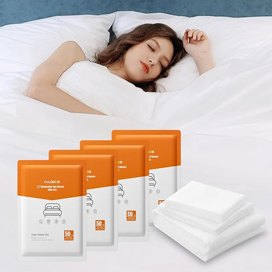 4 Pack Disposable Bed Sheets King Size, Travel Sheet for Hotel with Quilt Cover and Pillowcase, Bedding for Travel Hotel Hospital