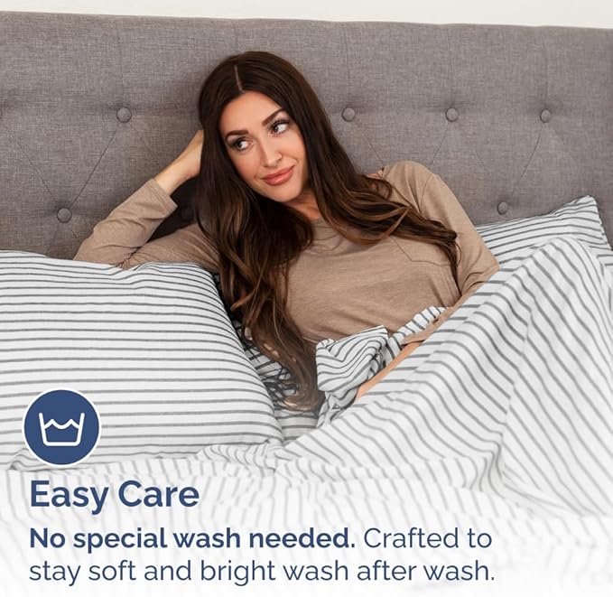 Body Pillowcases Set of 2-20x54 Long Body Pillow Case - Soft Body Pillow Cover for Sleeping & Side Sleepers - Comfy, Wrinkle & Fade Free - Machine Washable w/Envelope Enclosure Grey Stripes 2