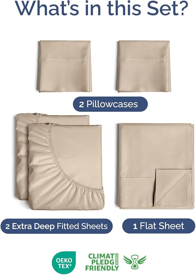 Extra Deep Split King Sheet Set - 5 Piece Breathable & Cooling Bed Sheets - Easily Fits 18 to 24 inch Mattress - Ultra Soft, Wrinkle & Fade Free w/ Extra Deep Pockets - Hotel Luxury Bedding - Cream