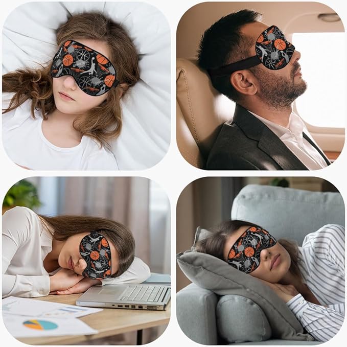 Basketball Game Silk Eye Mask Sleep Mask Sports Youthful Energetic Athletes Eye Mask with Adjustable Strap Lightweight for Women Work Travel Night Sleep