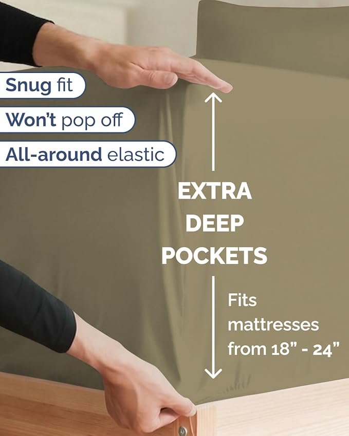 Extra Deep Twin XL Sheet Set - 3 Piece Breathable & Cooling Bed Sheets - Easily Fits 18 to 24 inch Mattress - Ultra Soft, Wrinkle & Fade Free w/ Extra Deep Pockets - Comfy Hotel Luxury Bedding - Khaki