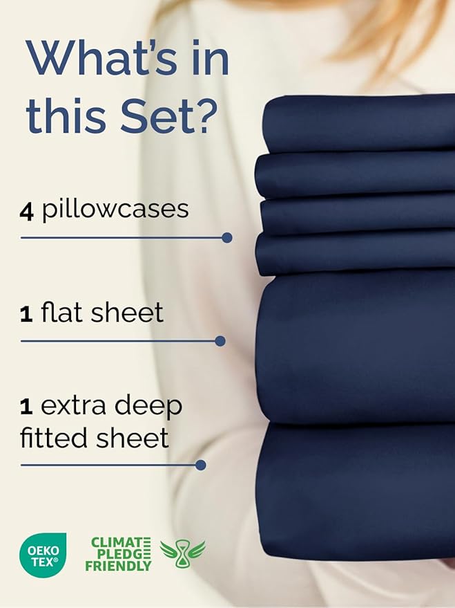 Extra Deep Queen Sheet Set - 6 Piece Breathable and Cooling Sheets - Hotel Luxury Bedding for Women, Men, Kids & Teens - Easy & Secure Fit - Soft, Wrinkle Free & Comfy - Extra Deep Pockets - Navy Blue