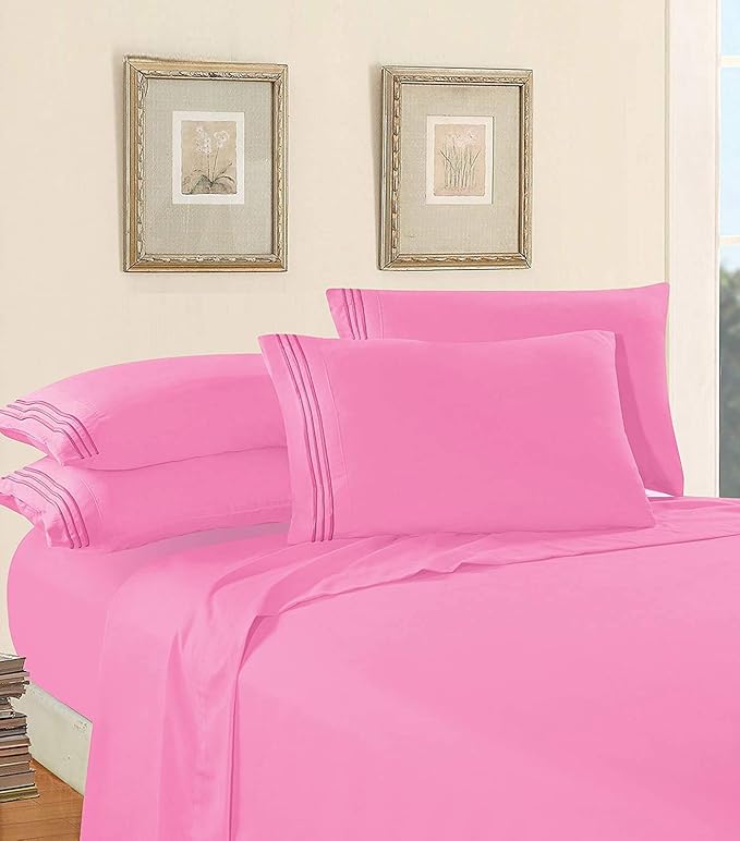 Elegant Comfort Luxury 1500 Premium Hotel Quality Microfiber 4-Piece Sheet Set - Wrinkle Resistant, All Around Elastic Fitted Sheet, Deep Pocket up to 16", Twin/Twin XL, Light Pink