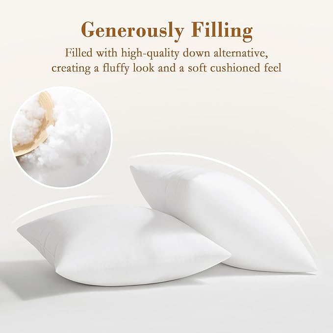 puredown® 20x20 Pillow Inserts, Fluffy Plush Square Form Sham Stuffer Set of 2, Decorative Down Alternative Pillows for Couch, Sofa, Bed and Home Decor