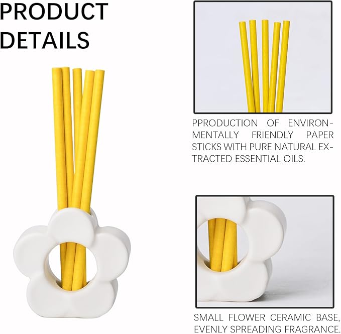 Liquid Free Non-Toxic Air Freshener for Home Diffuser Fragrance Lasts Over 30 Days Kit Includes 1 White Ceramic Base and 5 Scent Sticks (Lemon Leaf and Thyme)