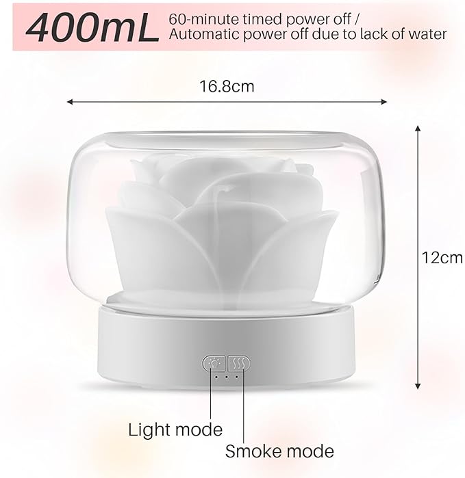 Essential Oil Diffuser Humidifier 2-in-1 Cool Mist Aromatherapy Diffuser with 7 Colors Night Lights Waterless Auto-Off Humidifier for Home Bedroom Office Yoga (White)