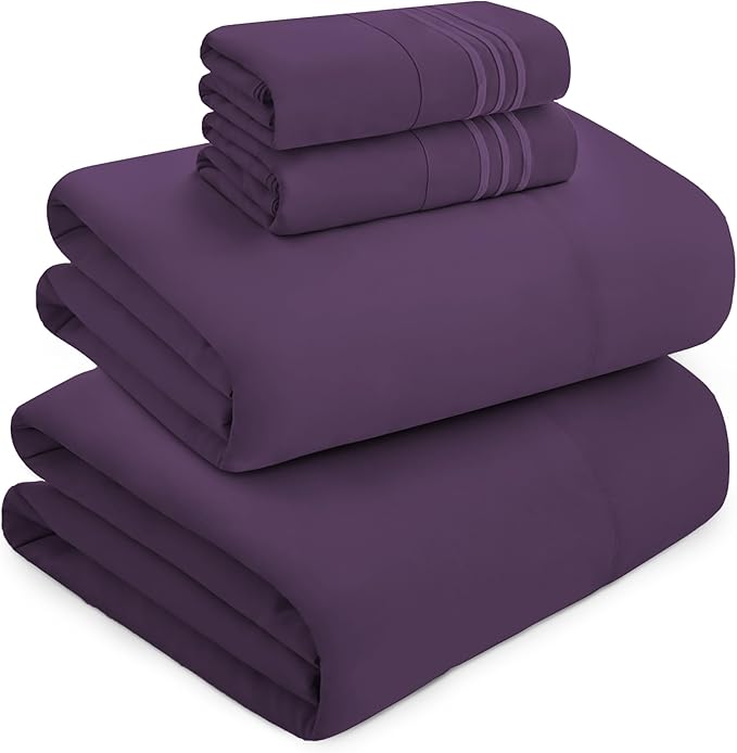 Mocassi Luxury King 4-Piece Sheet Set - 1800 Premium Hotel Quality - Easy-Fit, Wrinkle, Fade Resistant Bed Sheets and Pillowcases - All Around Elastic Fitted Sheet, Deep Pocket, Purple