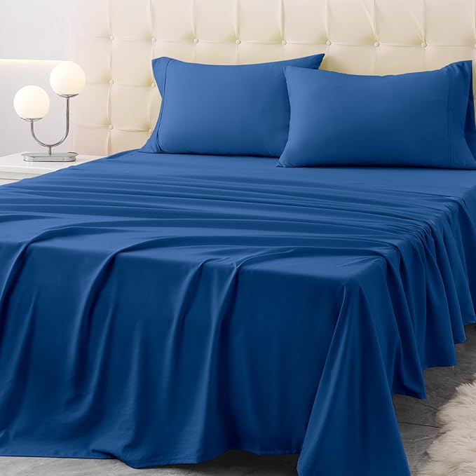 Full Size Bed Sheet Set - 4 Piece Soft Microfiber Sheets with Deep Pockets, Cooling Technology, and Wrinkle-Free Pillowcase. Hotel-Quality, Durable Bedding, Prussian Blue