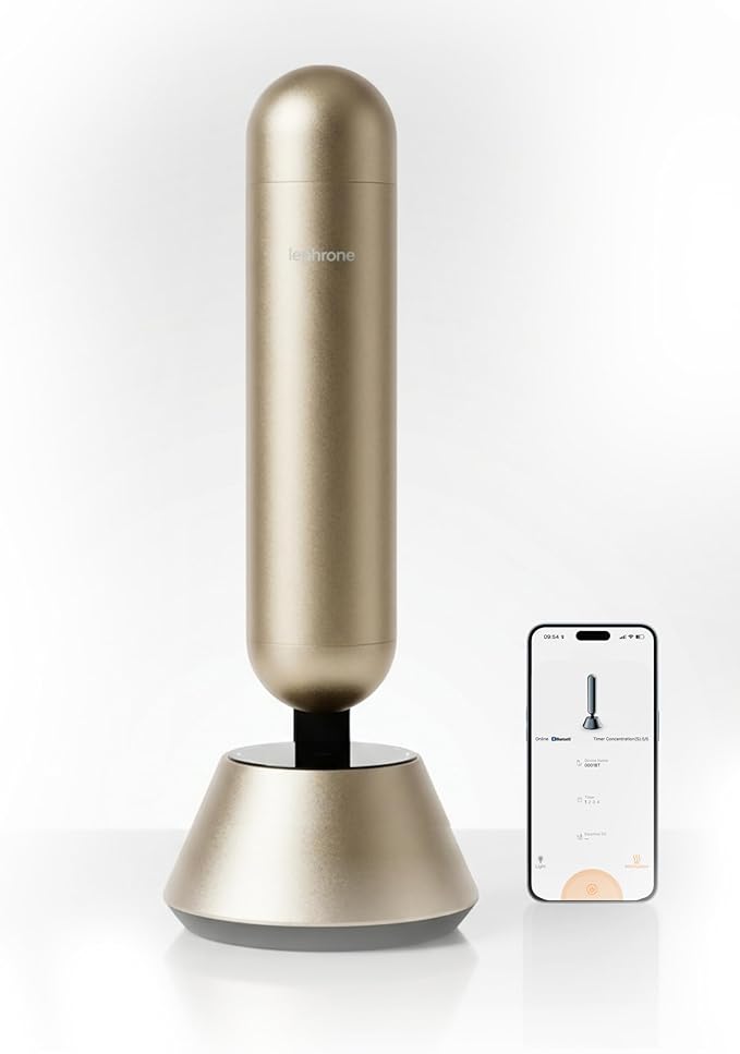 Smart Cold Air Diffuser Waterless Oil Aromatherapy Machine, Bluetooth Scent Diffuser, Cylindrical Capsule Shape, Quiet Modern Home Fragrance Diffuser 100ml, Portable (Gold)