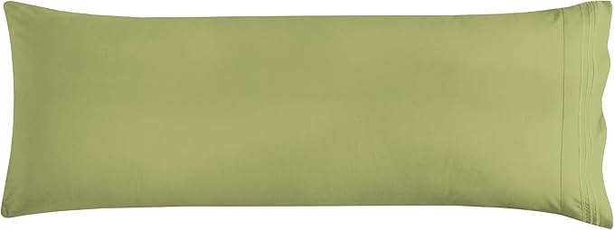 Mocassi 1-Piece Premium Body Pillowcase 1800 Series Hotel Quality Microfiber - Soft and Breathable with 3-Line Embroidery Wrinkle and Stain Resistant, Easy Care, 21" x 54", Olive Green