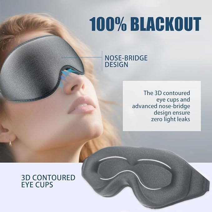 Sleep Mask for Side Sleeper Women Men, 100% Light-Blocking Eye Mask for Deeper Sleep, Zero Eye Pressure, Soft Breathable Adjustable Elastic Strap Perfect for Travel and Insomnia
