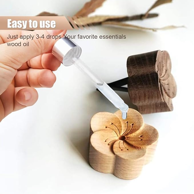 Wood Flower Essential Oil Diffuser, Car Air Vent Clip Aromatherapy Diffuser, Car Diffusers for Essential Oils, Car Diffuser Clip for Car Office Bedroom (Dark-1 Pack)