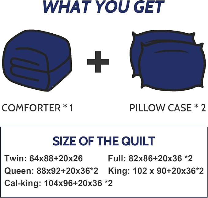 Decroom Lightweight Full Comforter Set with 2 Pillow Sham - 3 Pieces Set - Quilted Down Alternative Comforter/Duvet Insert for All Season - Blue/Grey - Full Size