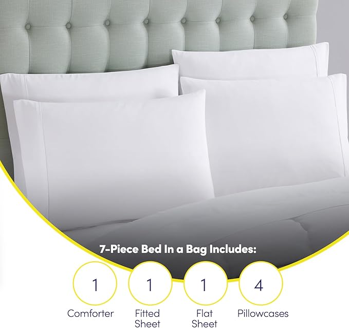RV Short Queen Comforter Set for RV Camper - Comforter Set with Fitted & Flat Sheet, 4 Pillowcases - Tailored for RV Short Queen Beds - Cozy Essentials for Your RV Bedroom, White
