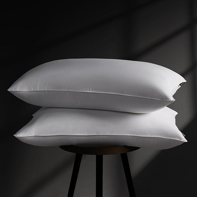 DOWNSTORIA Goose Feather Down Pillow Queen Size Set of 2, Firm Hotel Collection Bed Pillows for Sleeping, 2 Pack, Down Surrounded Pillows for Side Sleepers 20 x 30 in.
