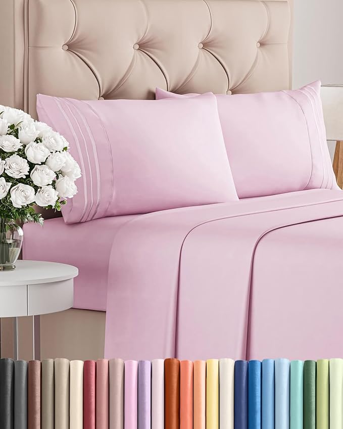 Queen Size 4 Piece Sheet Set - Comfy Breathable & Cooling Sheets - Hotel Luxury Bed Sheets for Women & Men - Deep Pockets, Easy-Fit, Soft and Wrinkle Free Sheets - Light Pink Oeko-Tex Bed Sheet Set
