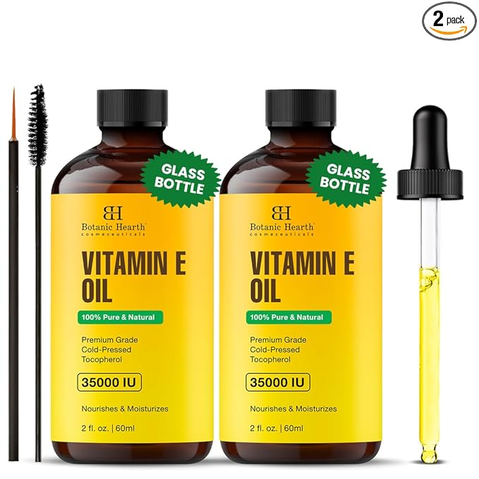Botanic Hearth Vitamin E Oil 2 Fl Oz (2pack) |100% Pure and Natural- Cold Pressed & Hexane Free Natural Hair Growth Oil for Eyelashes, Eyebrows, Skin, Body, Face, Nails & Scalp