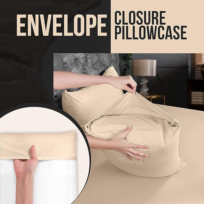 Utopia Bedding Queen Pillow Cases - 4 Pack - Envelope Closure - Soft Brushed Microfiber Fabric - Shrinkage and Fade Resistant Pillow Covers Queen Size 20 X 30 Inches (Queen, Beige)