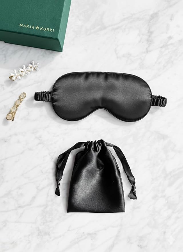 Silk Eye Mask for Sleeping - Satin Eye Cover with Silk Storage Bag Dark_Black 3Pcs Save 20%