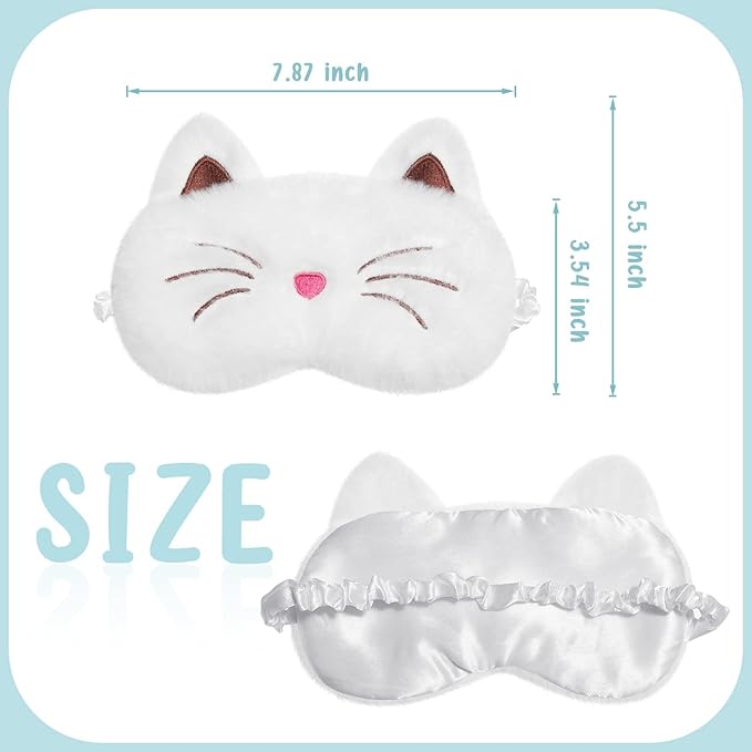 Geyoga 3 Pcs Sleep Mask for Kids, Girls Plush Sleeping Eye Cover Soft Eye Blindfold Cover Animal Shade for Kids(White,Cat and Unicorn Style, White)