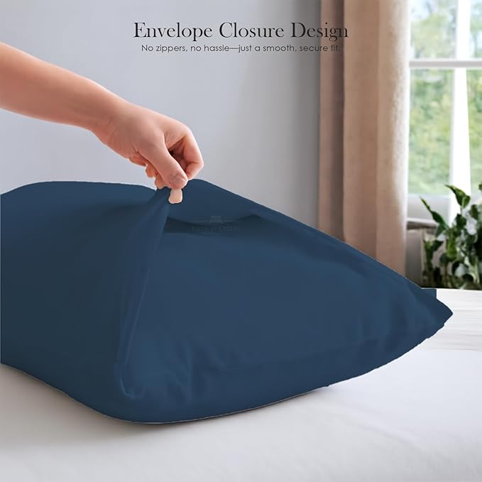 400 Thread Count 100% Egyptian Cotton Queen Size Pillowcases Set of 4, Soft & Breathable Sateen Weave, Envelope Closure, Hotel Luxury Bed Linen, Durable & Fade Resistant, 20"x30", Medium Blue