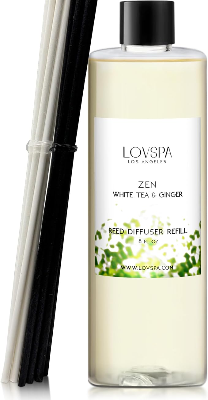 Zen White Tea & Ginger Diffuser Oil - Essential Oils for Diffuser Refill & Air Freshener Room Spray - Long-Lasting & Natural Home Fragrance, Scented Oil for Diffusers, USA Made, 8 oz