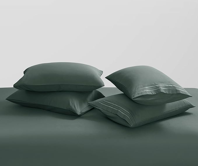 Clara Clark Cal King Sheets - Hotel Luxury 6 Piece Bed Sheets for Cal King Size Bed - Soft Bedding Sheets & Pillowcases, Fits Mattress up to 16 inch deep. California King, Forest Green