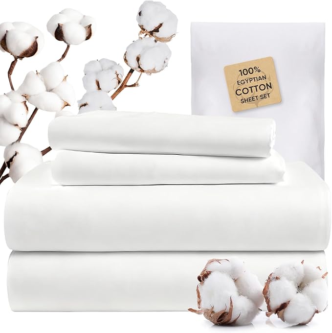 TWK Egyptian Long-Staple Cotton Bedding Sheets(White, Queen)