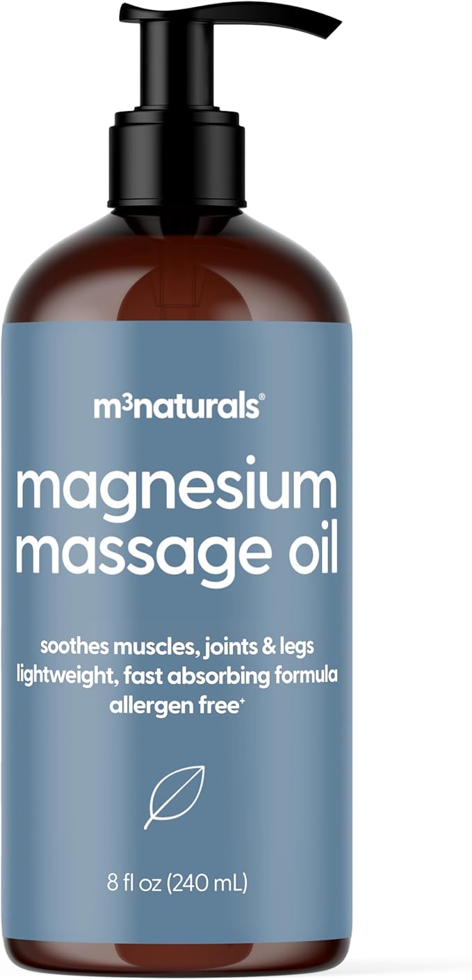 Magnesium Massage Oil for Sore Muscles, Feet, Joints and Leg Cramps, Helps with Sleeping and Post-Workout Recovery, for Sensitive Skin, 8 fl oz by M3