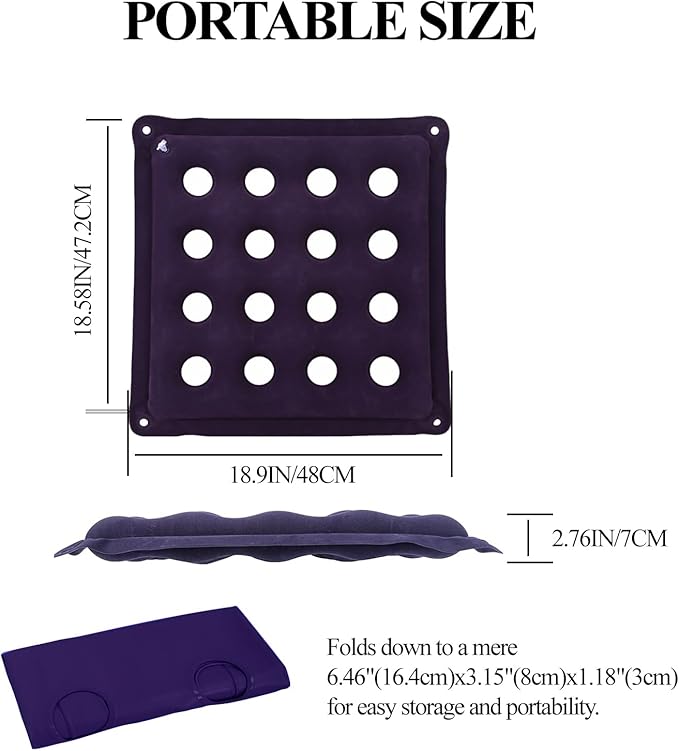 2 PCS Inflatable Seat Cushions, Pressure Relief Waffle Cushion for Pressure Sores Chair, Comfortable Long Sitting Air Cushion, Fit for Office Chair and Wheelchair use (Cream and Purple)