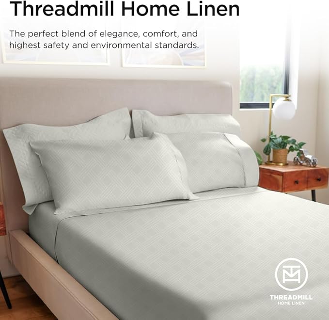 Threadmill Luxury King Pillow Cases 2 Piece Set| 800 Thread Count Jacquard Celine Light Grey | 100% Pure Cotton fits King Pillow | ELS Smooth Finish Pillow Protectors