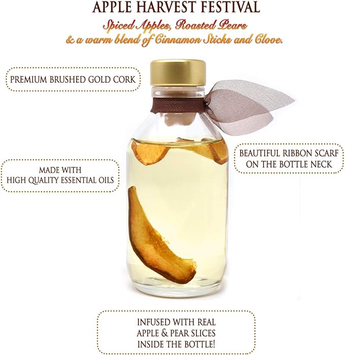 Reed Diffuser Set, Apple Harvest Scented Oil Diffuser with Sticks, Home Fragrance Accessories for Bathroom Shelf Decor, Aroma Diffusers for Home or Office Fall Decor, USA Made