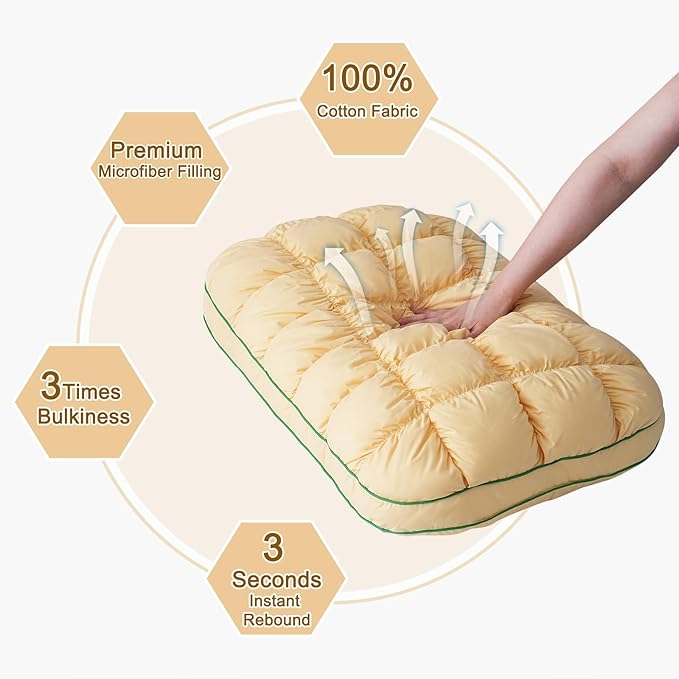 YOUR MOON Fluffy Support Bed Pillow King Size, Super Soft Premium Down Alternative Filling for Sleeping, Luxury Hotel Quality Bed Pillows for Side Sleeper (Yellow)