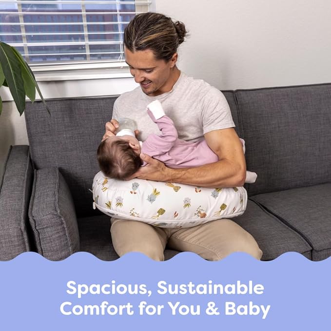 Boppy Nursing Pillow - Firm, Ergonomic U-Shaped Bottle and Breastfeeding Pillow with High Lift for Comfort and Support, Spacious Surface - Tan Happy Houseplants
