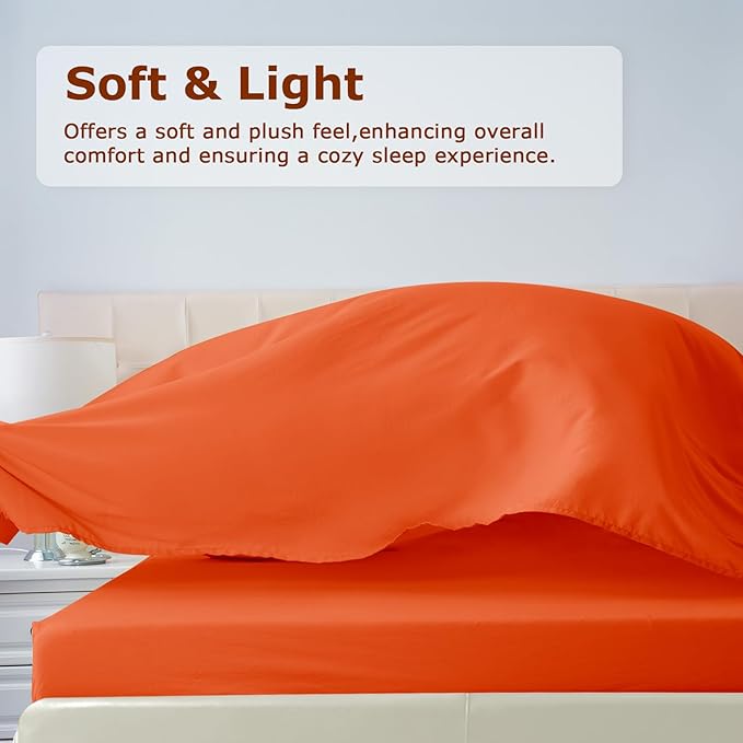 King Size Terracotta Bed Sheet Set - 4 Piece Soft Microfiber Sheets with Deep Pockets, Cooling Technology, and Wrinkle-Free Pillowcase. Hotel-Quality, Durable Bedding, Bright Orange