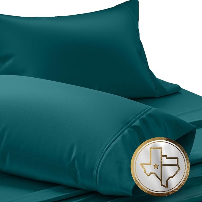 TEXAS LINEN CO. 100% Egyptian Cotton Standard/Queen Size Pillow Cases Set of 2-1000 Series Lonestar Lovin' Pillow Cover (Teal), Soft, & Cooling Pillowcases Set of 2 for Standard/Queen Pillows