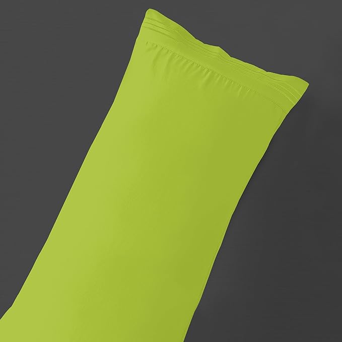 Mocassi 1-Piece Premium Body Pillowcase 1800 Series Hotel Quality Microfiber - Soft and Breathable with 3-Line Embroidery Wrinkle and Stain Resistant, Easy Care, 21" x 54", Lime