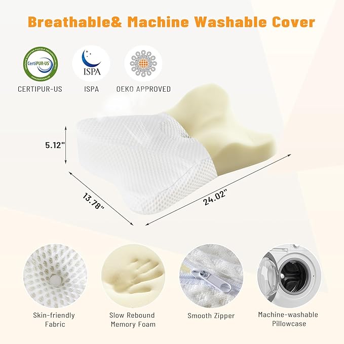 Cervical Neck Pillow, Memory Foam Pillow for Neck Pain Relief, Ergonomic Bed Pillow with Neck Support for Side, Back & Stomach Sleepers, Queen Size, White