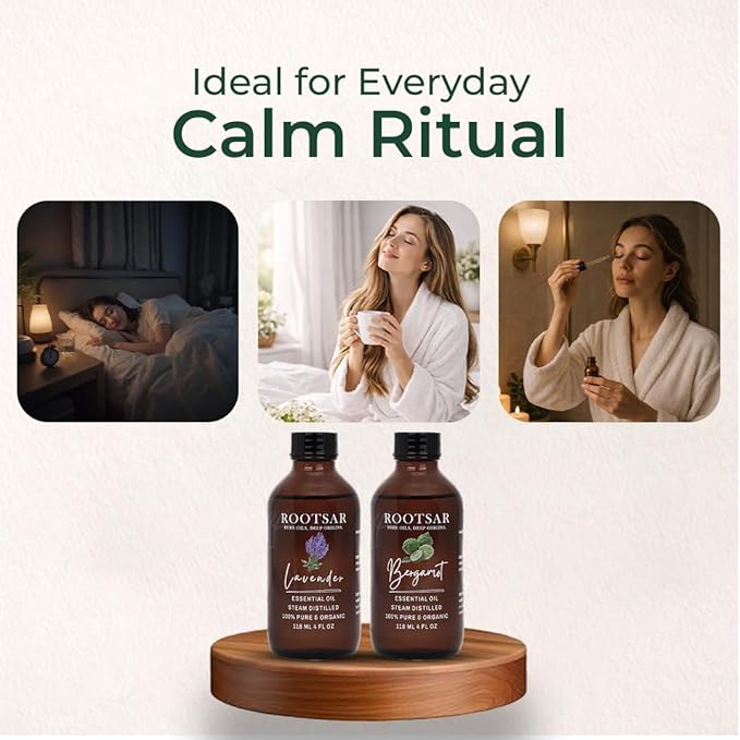 Lavender & Bergamot Essential Oils Set – 100% Pure & Natural Aromatherapy Diffuser Oils for Stress Relief, Relaxation, Sleep & Mood Support – Focus and Balance, 4 FL OZ / 118 ML