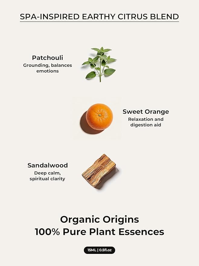Calming Essential Oil Roll-On, Comforting Aromatherapy Roller for Grounding Ease, Botanical Blend with Sweet Orange, Patchouli & Sandalwood, Spa-Inspired Comfort Ritual, 15ml