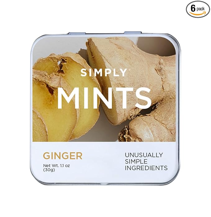 SIMPLY MINTS Natural Ginger Breath Mints, 6 Pack (180 Pieces), Made with Real Ginger Oil | Aspartame-Free, Sorbitol-Free, Xylitol-Free, Vegan, Kosher, Non-GMO