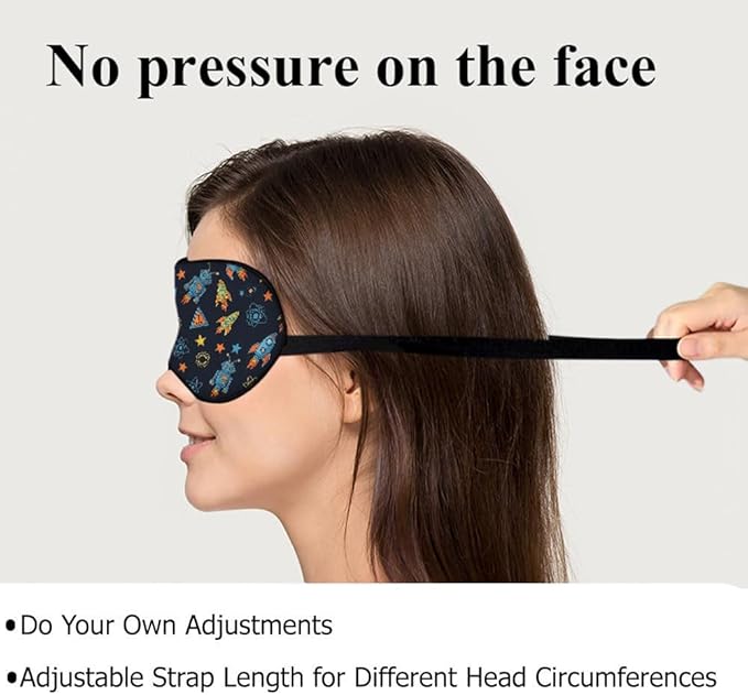 Cartoon Robot Sleep Mask Mechanical Equipment Tools Stars Planet Rocket Silk Eye Mask Sleeping Soft Eye Shade Cover for Men Women Boy Girl Airplane Travel with Elastic Strap